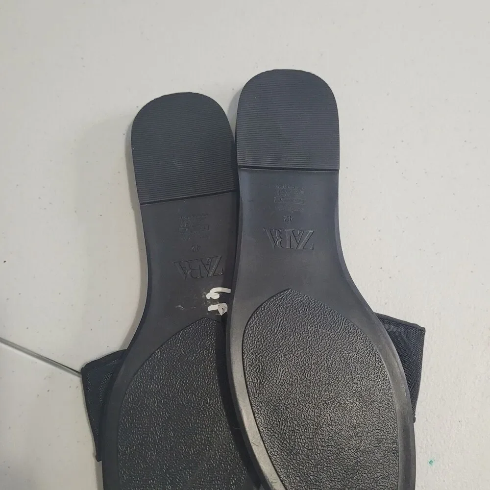 NEW Zara size 11 flat sandals open toe black beaded - Picture 7 of 11